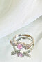 Zircon Stone Angel Wing Pink Heart Valentine's Day Adjustable Ring - 3
