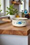 Blue Floral Patterned Enamel Sauce Bowl, Milk Bowl with Wooden Handle - 16cm - 4