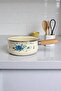Blue Floral Patterned Enamel Sauce Bowl, Milk Bowl with Wooden Handle - 16cm - 3