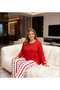 Red Bowknot Printed Battal Size Women's Pajama Set Flexible Fabric Cotton 3XL -5Xl Large Size