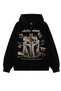 Printed Oversize Zippered Black Unisex Hooded Cardigan