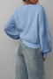 Women's Blue Oversize Crew Neck Balloon Sleeve Ribbed Knit Sweater - 5