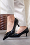 Pointed Toe Black Patent Leather Low Heel Shoes - 4