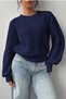 Women's Navy Blue Oversize Crew Neck Balloon Sleeve Ribbed Knit Sweater