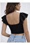 "Brode Embroidered Black Crop Blouse" |   Square Neck Ruffle Sleeve, Stretch Fit Summer Women's Top - 4