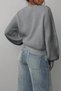 Women's Gray Oversize Crew Neck Balloon Sleeve Ribbed Knit Sweater - 5
