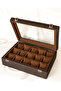 15-Piece Watch Box, Brown Nubuck Fabric Covered, Custom Production, Handmade Accessory Organizer - 3