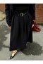 Premium Trend Black Hijab Stone-Embellished Padded Jacket-Maxi Belted Long Skirt 2-Piece Set - 3