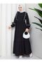 Poplin ruffle and embroidery detail modest dress