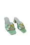 Women's Metallic Green Genuine Leather Gold Buckle Thick Heel Slippers - 6