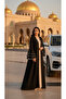 Open Pearl Pleated Black Kimono Abaya