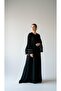 Open Pearl Pleated Black Kimono Abaya - 2