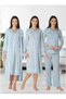 Women's Blue Lace Stylish Long Sleeve Design Maternity Hamie Dressing Gown Nightgown Pajama Set (Effort)