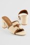 Women's High Heeled Shoes Linen Detailed Buckle Slippers Azura Brown - 2