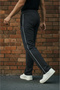 Black Piped Full-Length 2-Thread Baggy Sweatpants – Elastic Waist, Pocket Detail, Wide Leg - 3