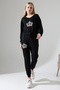 Pearl and Leopard Printed Tracksuit Set/V-Neck Ribbed Long Pants - 5
