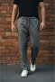 Smoke Grey Full-Length Piped 2-Thread Baggy Sweatpants – Elastic Waistband, Pocket Details, Wide Leg