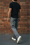 Smoke Grey Full-Length Piped 2-Thread Baggy Sweatpants – Elastic Waistband, Pocket Details, Wide Leg - 6