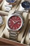 Red Dial Men's Wristwatch |   46mm Steel Case, Steel Band, with Calendar - 3