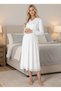 Women's Ecru Stylish Lace Embroidered Long Sleeve Special Design 100% Cotton Maternity Nightgown
