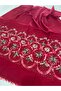 Red Embroidered and Stone-Embellished Organic Cotton Imported Shawl - 3