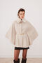 Women's Belted Cashmere Poncho with Fur Collar - Cream - Sevde Ugur