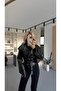 New Season Black Double-Breasted Buttoned Leather Jacket - 4