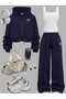 Heart Printed 3-Piece Set in Navy Blue and White for Winter with Zipper
