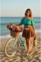 Viscose Fabric Gathered Crop Blouse Green