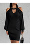 Women's Long Sleeve Off-the-shoulder Stripe Detail Camisole Dress - 4