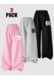 Girls' Triple Pack Baggy Style Sweatpants Pinkblackgrey