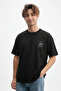 Men's None Printed 100% Cotton Crew Neck Black T-Shirt