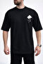 Men's Cubic Form Detailed Crew Neck Black T-Shirt