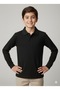 Polo Collar Black Long Sleeve School T-Shirt - 3