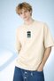 Men's Geometric Marine Design Round Neck Beige T-Shirt - 2