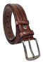 Brown Faux Leather Model with Stripes in the Middle, 3.5 cm Classic Men's Belt // Xd-8013-52 - 3