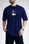 Men's Rising Sun and Sea Wave Navy Blue T-Shirt - 3