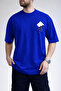 Men's Cubic Form Detailed Crew Neck Cobalt Blue T-Shirt - 3
