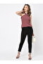 Women Burgundy Halter Cross Neck Top
