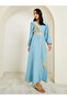 Women Blue Golden Embroidered Kaftan - 3