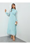 Women Blue Chiffon Tie Up Neck Maxi Dress