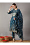 Women Teal Embroidered Straight Kurta with Pant and Dupatta Set - 7