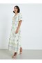 Women Green Floral Print Puff Sleeves Maxi Dress - 3