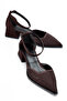 Women's burnt brown shiny stone suede fabric low heel shoes - 2
