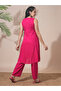 Women Pink Embroidered A-Line Kurta with Pant Set - 3