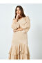 Women Beige Satin Ruffled Hem Midi Dress - 3