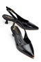 Women's Black Wrinkled Patent Leather Toe Pad Detailed Low Heel Shoes - 2