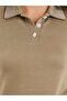 Women Beige Embellished Collar Polo T-Shirt - 4