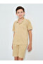 Boys Beige Cotton Knit Shirt and Shorts Set - 2