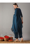 Women Navy Blue Embroidered Yoke Design Kurta with Pant and Dupatta Set - 3
